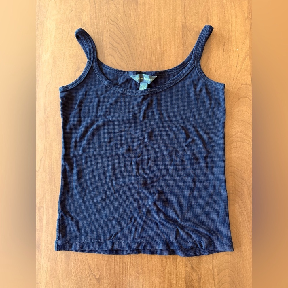 Banana Republic | Black Waffle Knit Tank Top Scoop Neck Size XS